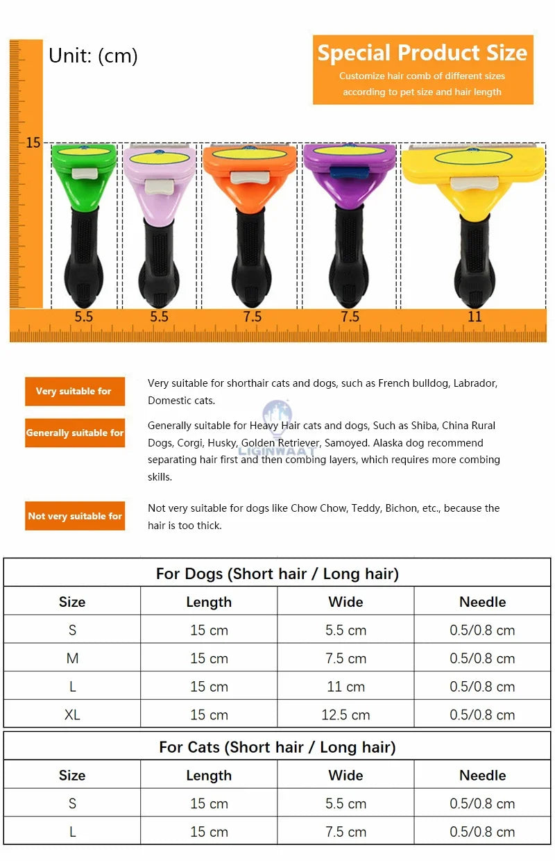 Dogs Cats Hair Shedding Massage Combs Cat Hair Remover Cleaning Grooming Cat Brush Pet Cat Hair Removal Combs Pet Grooming Brush