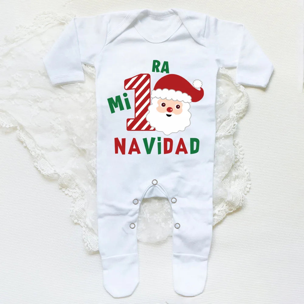 My First Christmas Spanish Print Baby Babygrow Bodysuit Infant Christmas Sleepsuit Newborn Long Sleeve Romper Baby Xmas Clothes
