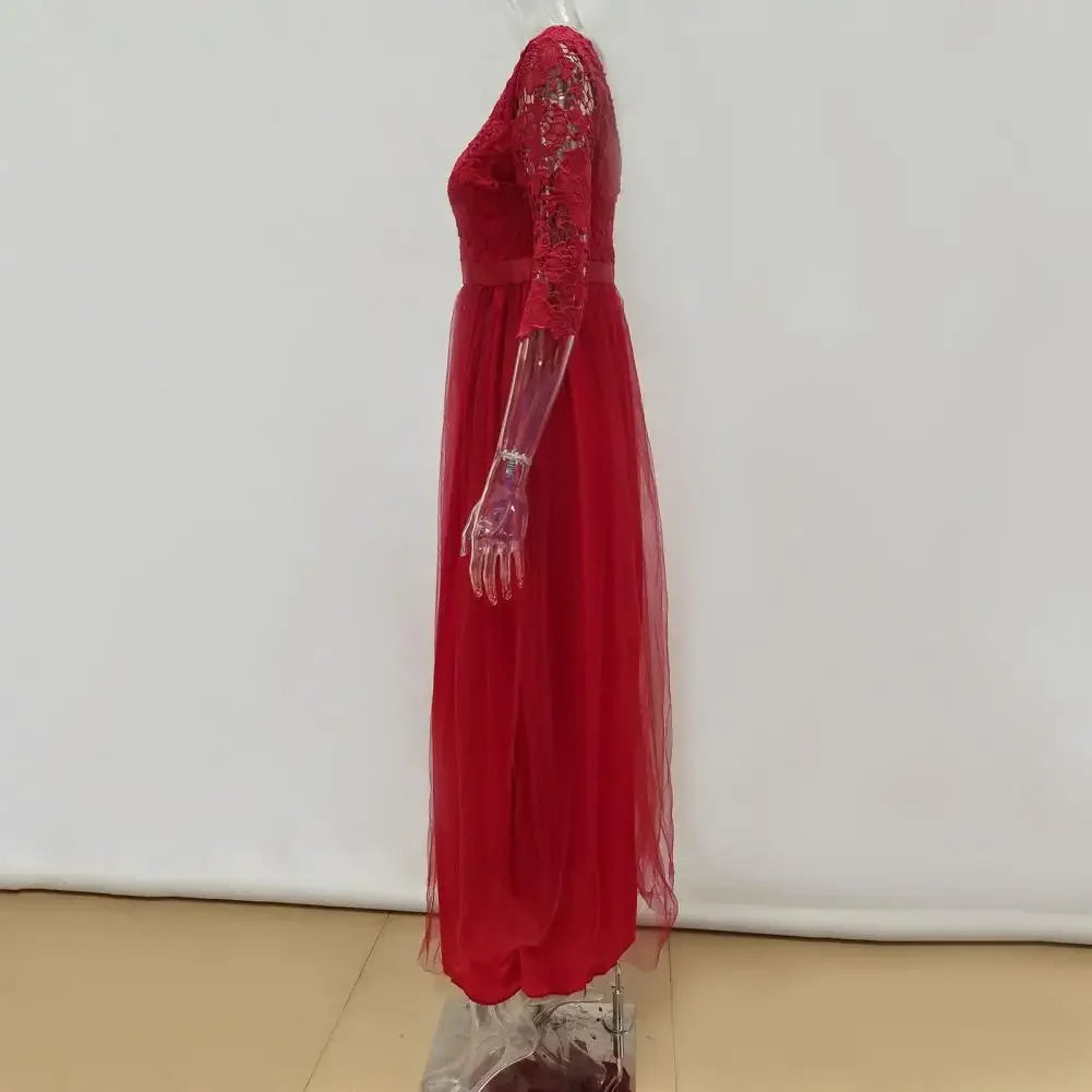 Women Maxi Dress Lace Flower Embroidery Pleated Floor Length Women Chiffon Long Dress Elegant Evening Gown Prom Party Dresses