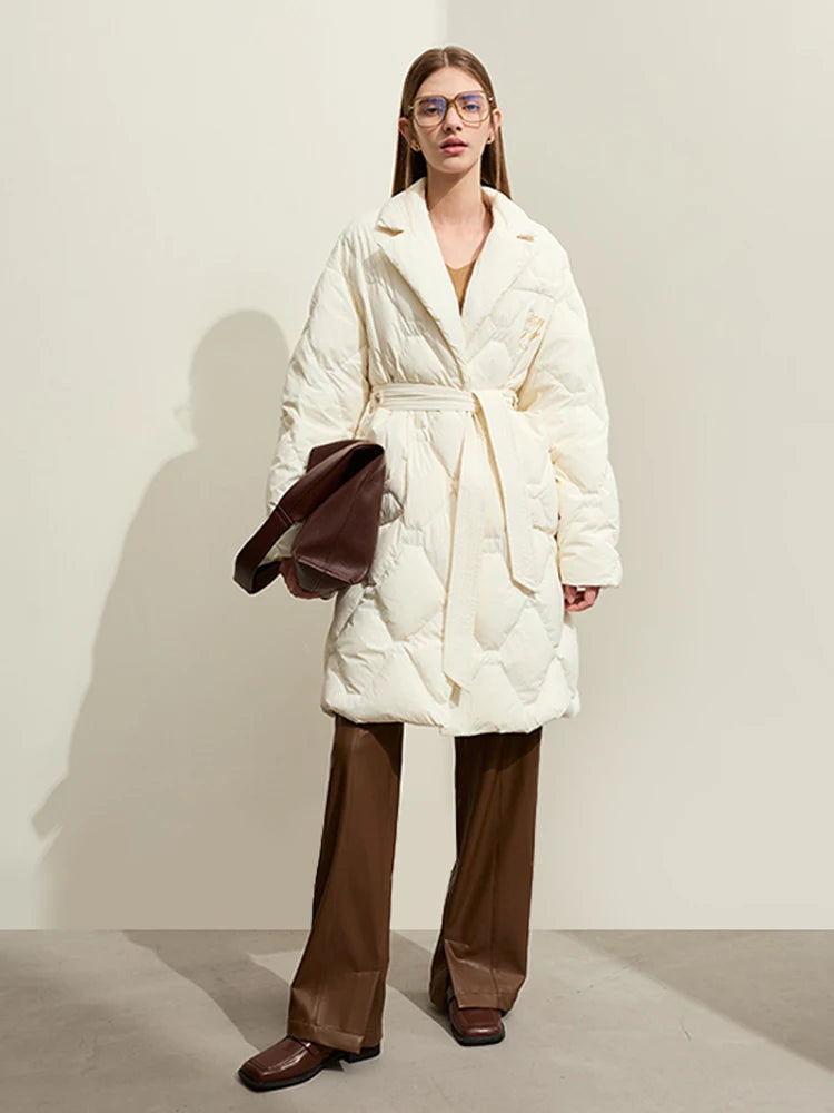 AMII Minimalism Down Jacket For Women 2025 New Blazer Collar Winter Lightweight Thermal Belt Diamond Solid Coat Female 12344061