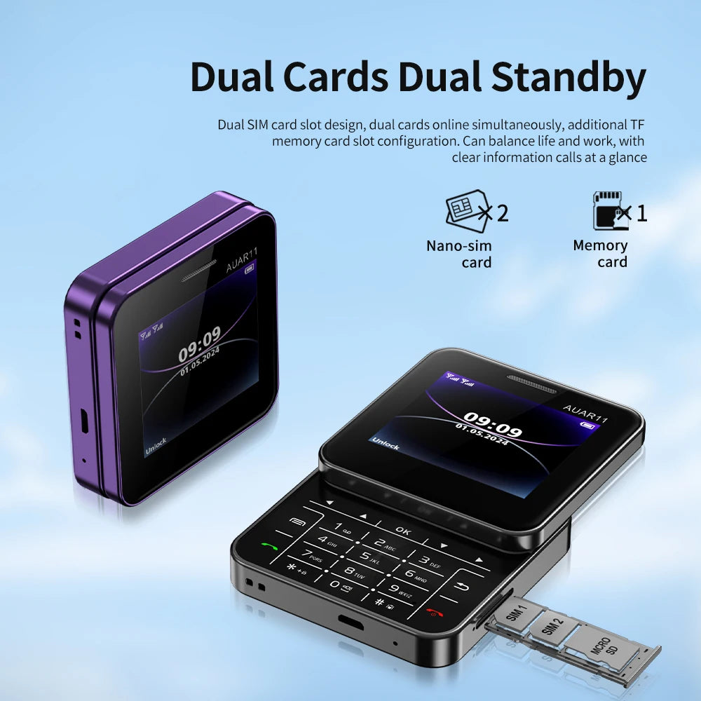 SERVO AUAR11 Rotating Mobile Phone 2 SIM Stadby Torch Speed Dial Magic Voice FM Radio 2G GSM 2.4" Slide Screen Small Cellphones