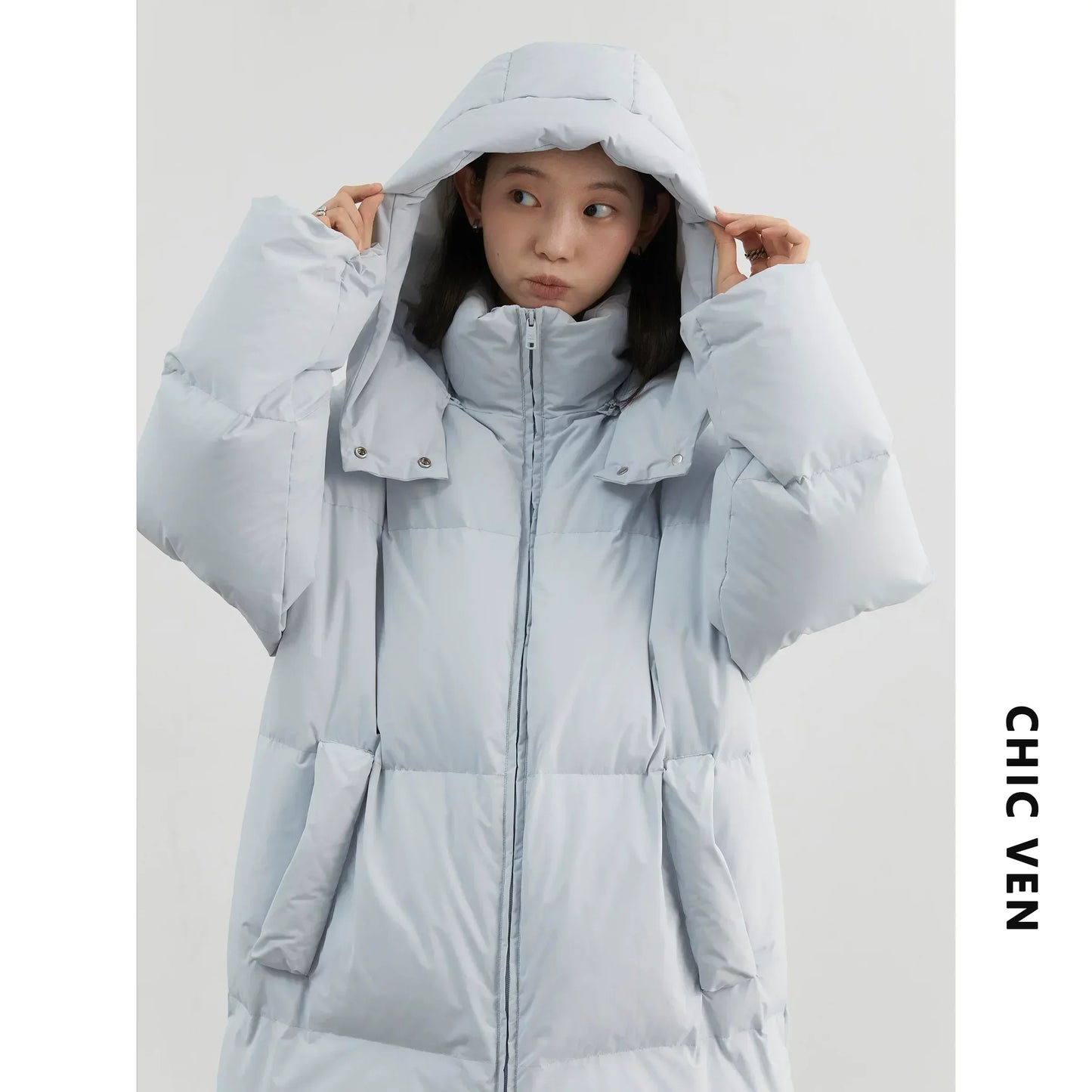 CHIC VEN Korean Women White Down Coats Loose Solid Female 90 White Duck Down Jacket for Woman Tops Autumn Winter 2024 Clothing