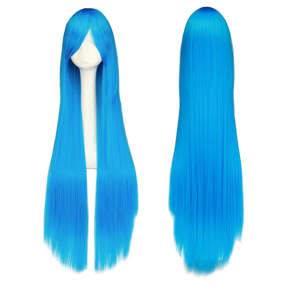 Long Straight Cosplay Wig Black Purple Black Red Pink Blue Dark Brown 100 Cm Synthetic Hair Wigs