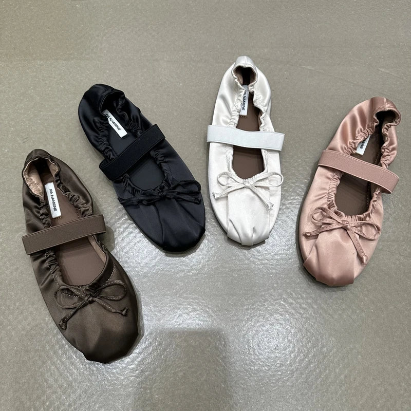 SUOJIALUN 2024 Autumn Women Flat Shoes Ladies Elegant Pleated Ladies Elegant Shallow Slip On Ballerinas Shoes Soft Flat Dress Bo