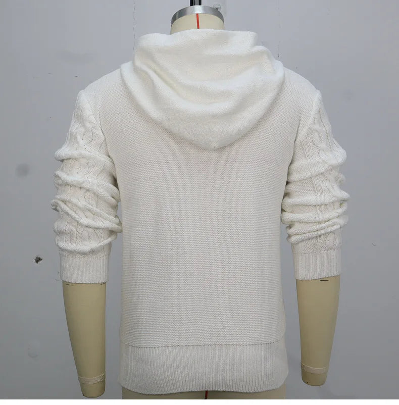 Sweatshirts Men Pullovers Sweaters Solid Casual Loose Splice Hooded Knitted Regular Thick Warm Tops Autumn Winter 2024
