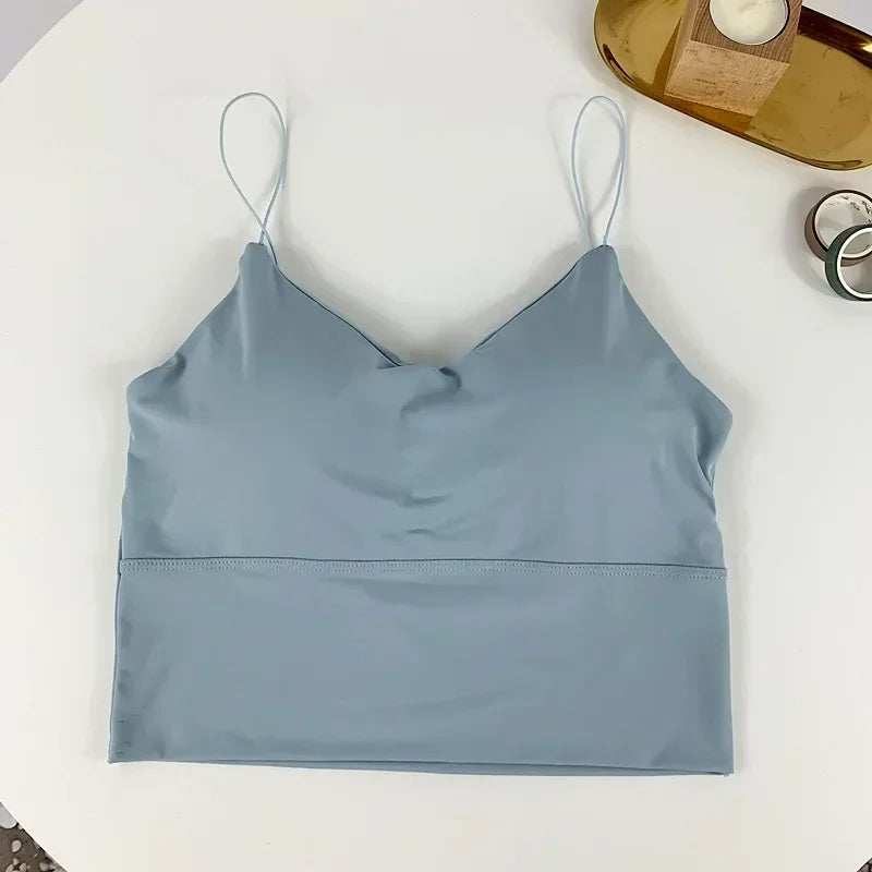 Women Summer Vest Tops Sleeveless Cotton Bustier with Pads Soft Elastic Wear-resistant Vest Crop Top Seamless Bralette Tees