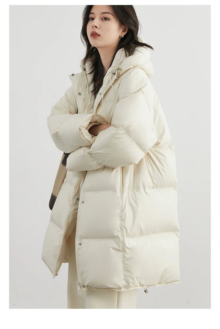 CHIC VEN Women Down Coats Loose New 90 White Duck Down Jacket Medium Long Hooded Female Down Jacket Autumn Winter 2024