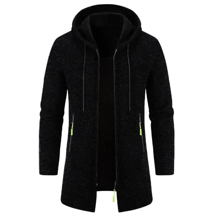 Spring Autumn Men's Hooded Long Jackets Solid Kintting Cardigan Outwear Casual Male Coats Zipper Warm Streetwear Hoodies Jacket
