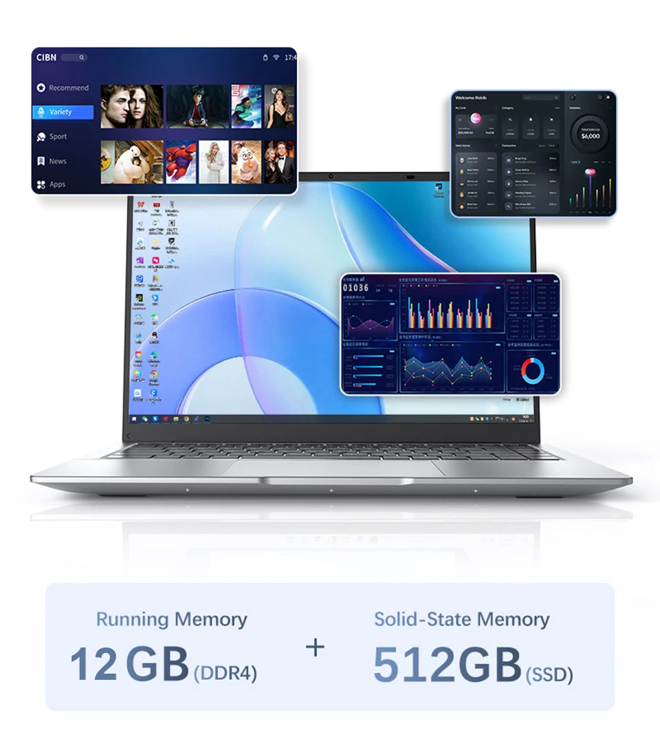 2025 Laptop Computer Windows 11 Pro Intel Atom A3950 Quad-Core 2025 Notebook PC 12GB RAM 1TB 2TB SSD 1920*1080 Office Computer