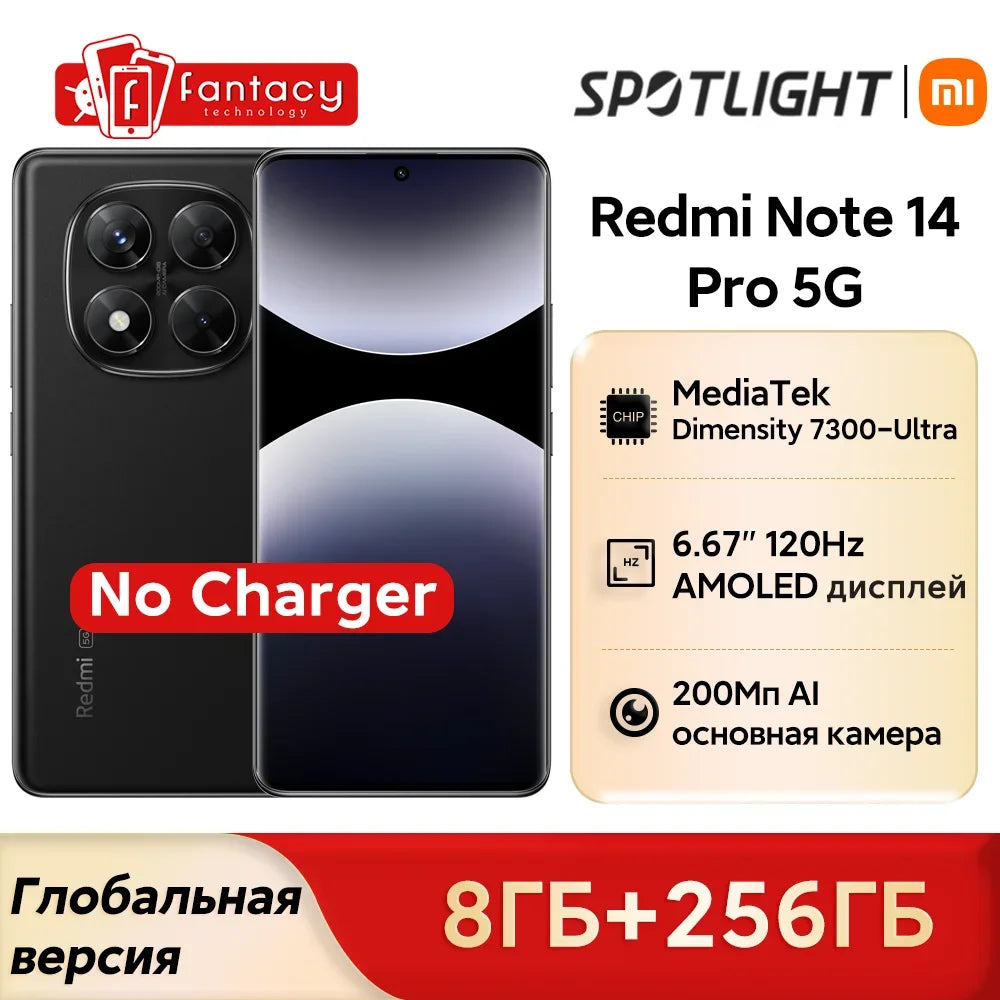 Global Version Redmi Note 14 Pro 5G Smartphone Dimensity 7300 Ultra NFC 200MP Camera 1.5K 120Hz AMOLED Display 45W Turbo Charge