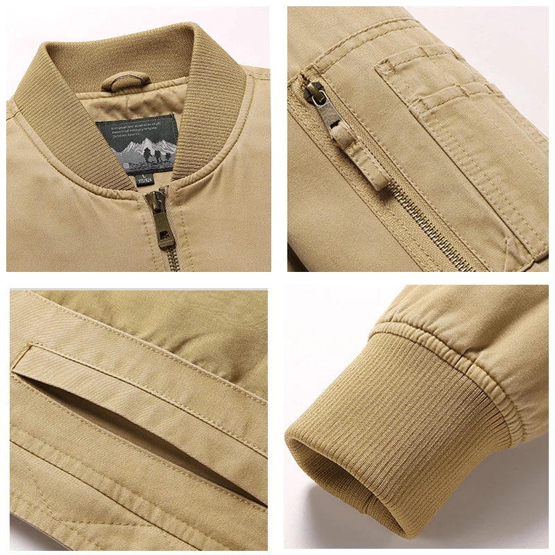 2024 New Spring Autumn Pure Cotton Outdoors Jacket Man Solid Simplicity Stand Collar Motion Tops Leisure Comfortable Man Coat