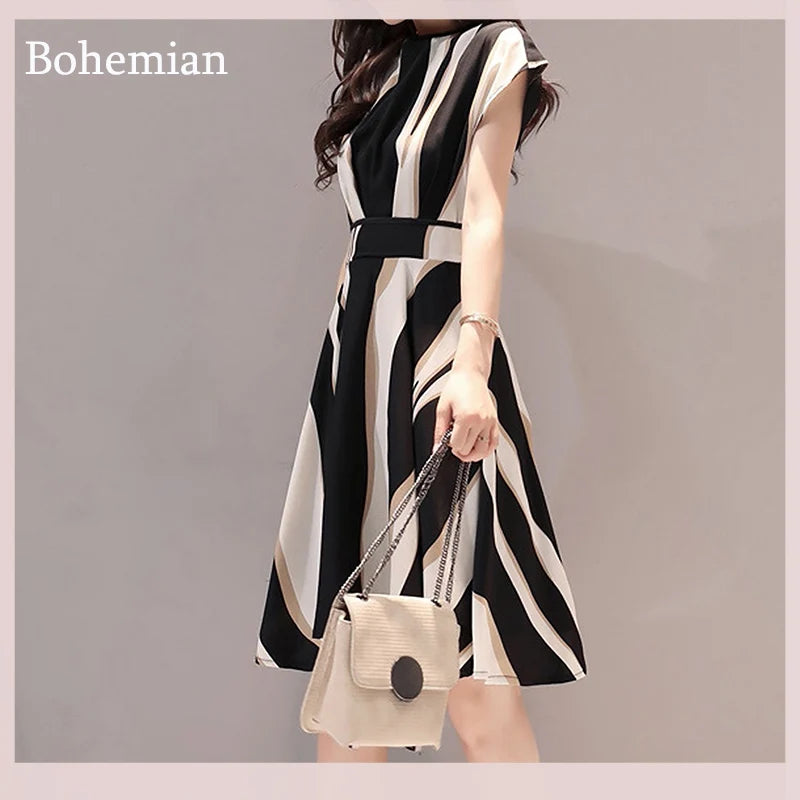 2025 Sexy Casual Maxi Dresses Summer Bohemian Floral Prints Dress O-Neck Short Sleeve Length Dress Fashion Women Business Dress