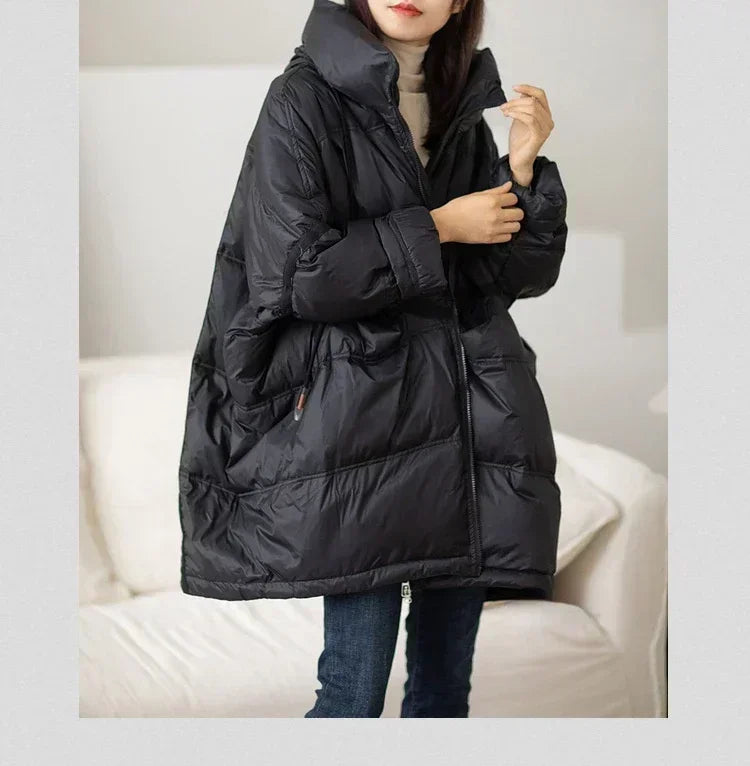 2024 New Winter Women 90% White Duck Down Jacket Casual Loose Over Size Warm Parka Female Drawstring Hooded Puffer Coat