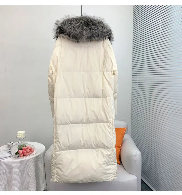 2025 New Winter Women Warm Coat 90% Goose Down Jacket Long Real Fox Fur Collar Thick Luxury Outerwear Female Coat Streetwear