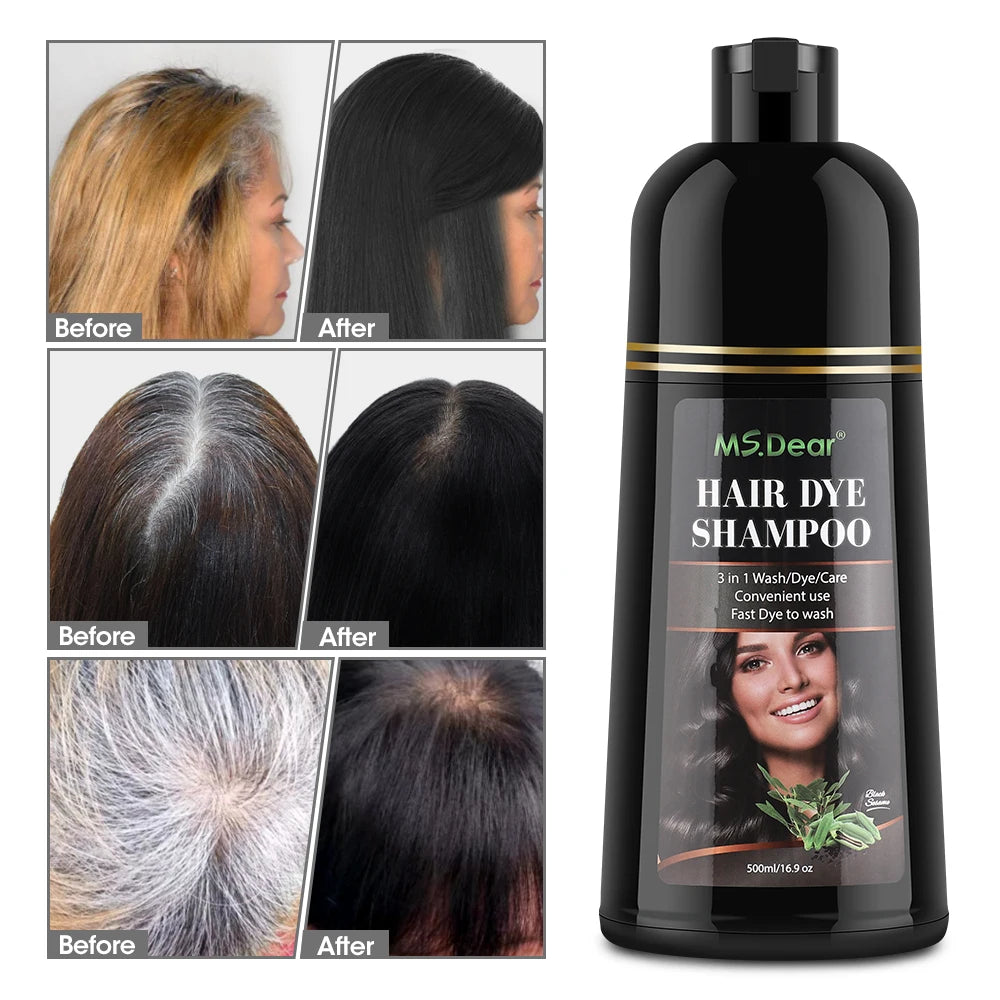 Hair Color Shampoo for Gray Hair 3 in 1 Black Hair Dye Shampoo for Women&Men Natural Herbal Safety Nourishing Hair Care Cream