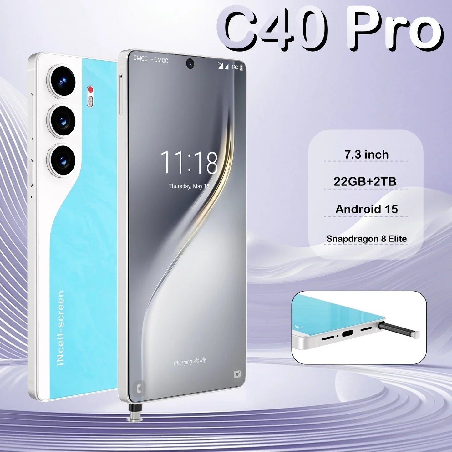 HOT 2025 new C40 Pro original intelligent 4G 5G dual card dual standby Android 14 system global version 108MP 8000mAh battery