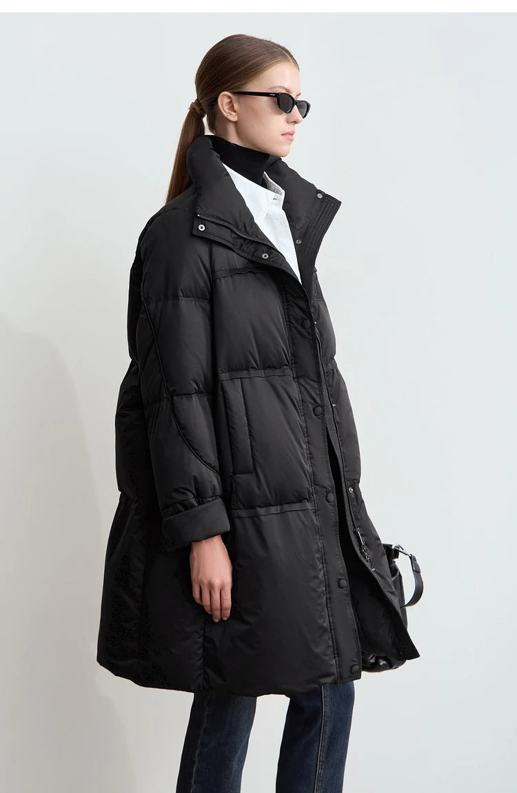 Amii 2024 Winter New Women's Velcro Loose Coat Top Warm Stand-up Collar Letter Embroidered Seal Zipper Down Jacket 12444103