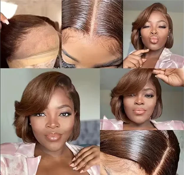 13x4 Lace Wig Side Part Pixie Cut Wigs 100% Virgin Hair Side Part Peruvian Straight Bob Wig Transparent Lace For Black Women