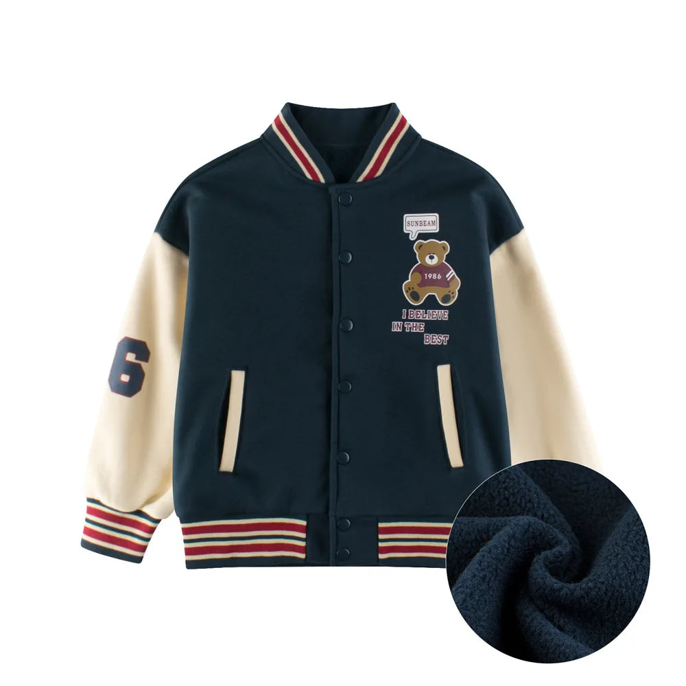 2024 Autumn Winter High Qualify Jacket for Boys Girls Fleece Cotton Zipper Casual Cartoon Baseball Capsule Coat Outerwear