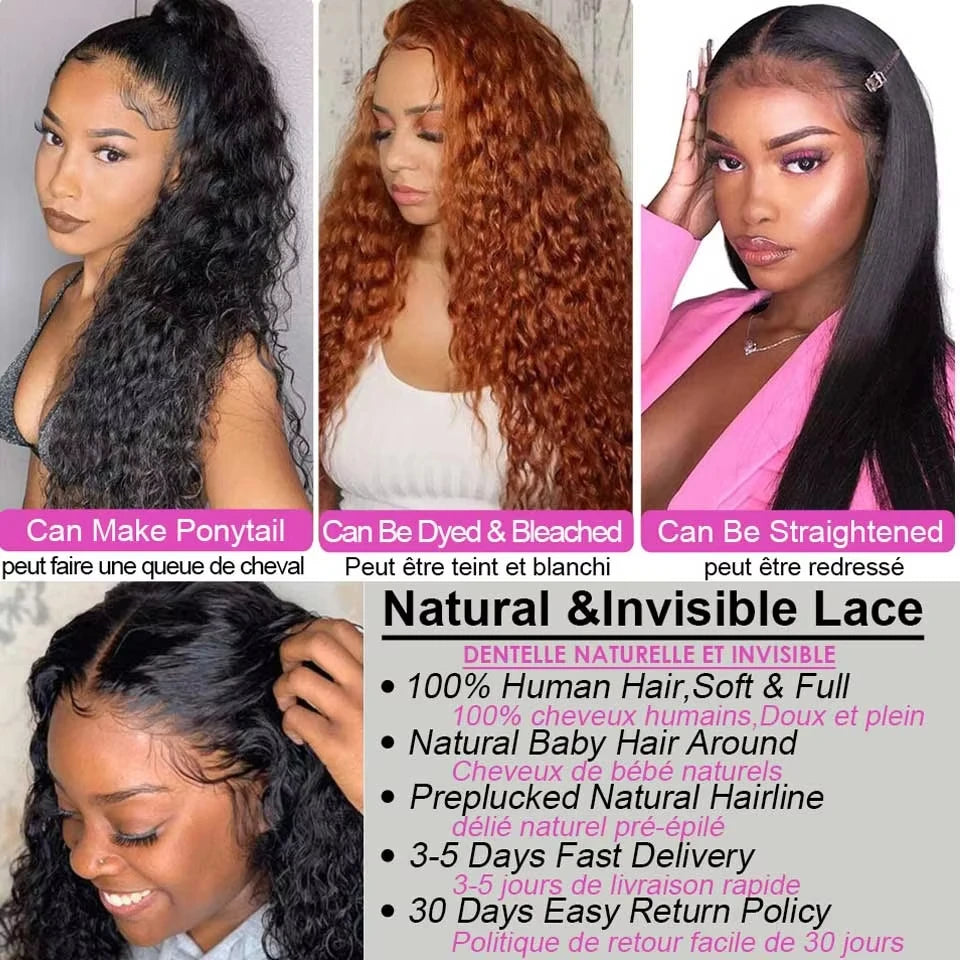 13x4 13x6 Water Wave Curly Human Hair Wig 30 Inch Lace Front Wig Human Hair Deep Wave Frontal Wig Hd Lace Wigs On Clearance Sale