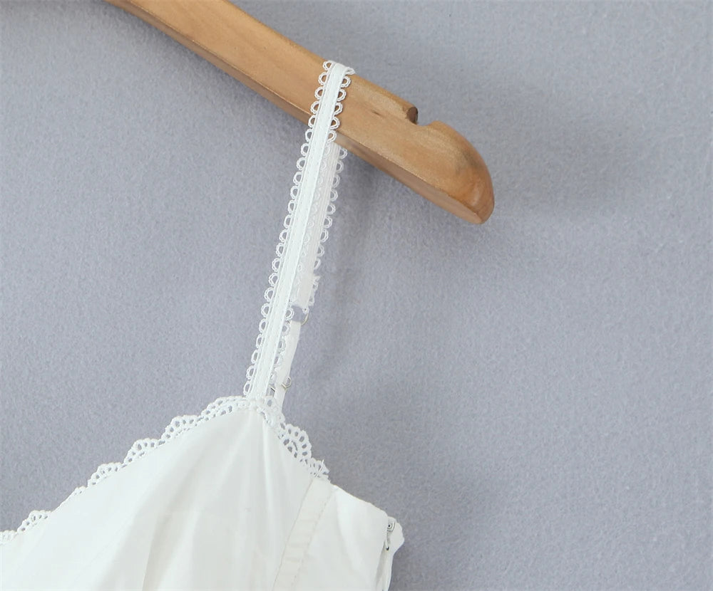 Women Dress 2025 New Fashion Summer Vintage White Lace-Panelled Cotton Dresses for Women Elegance Chic Ladies Midi Dress