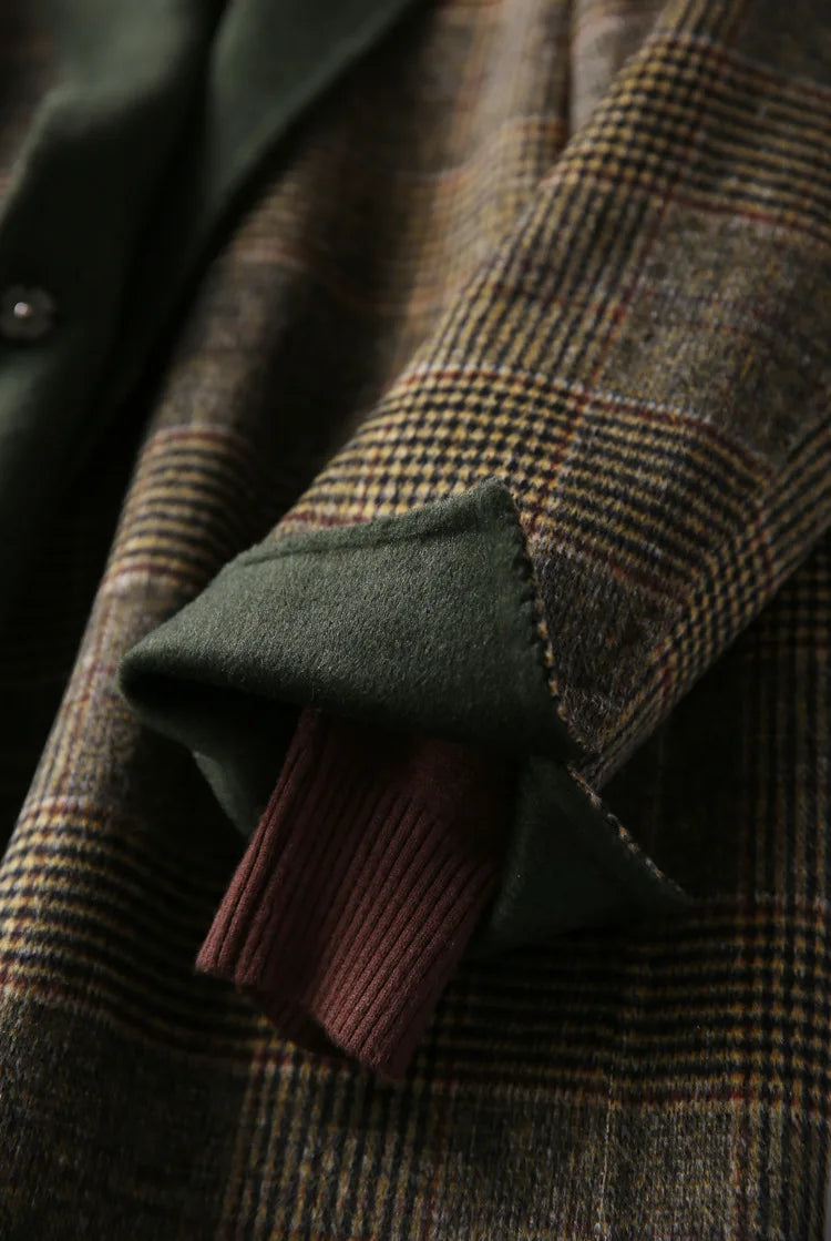 Handmade Sewn Double-sided Woolen Blazer Women Spring Autumn Plaid Wool Overcoat Office Lady Casual Suit Coat Thick Jacket