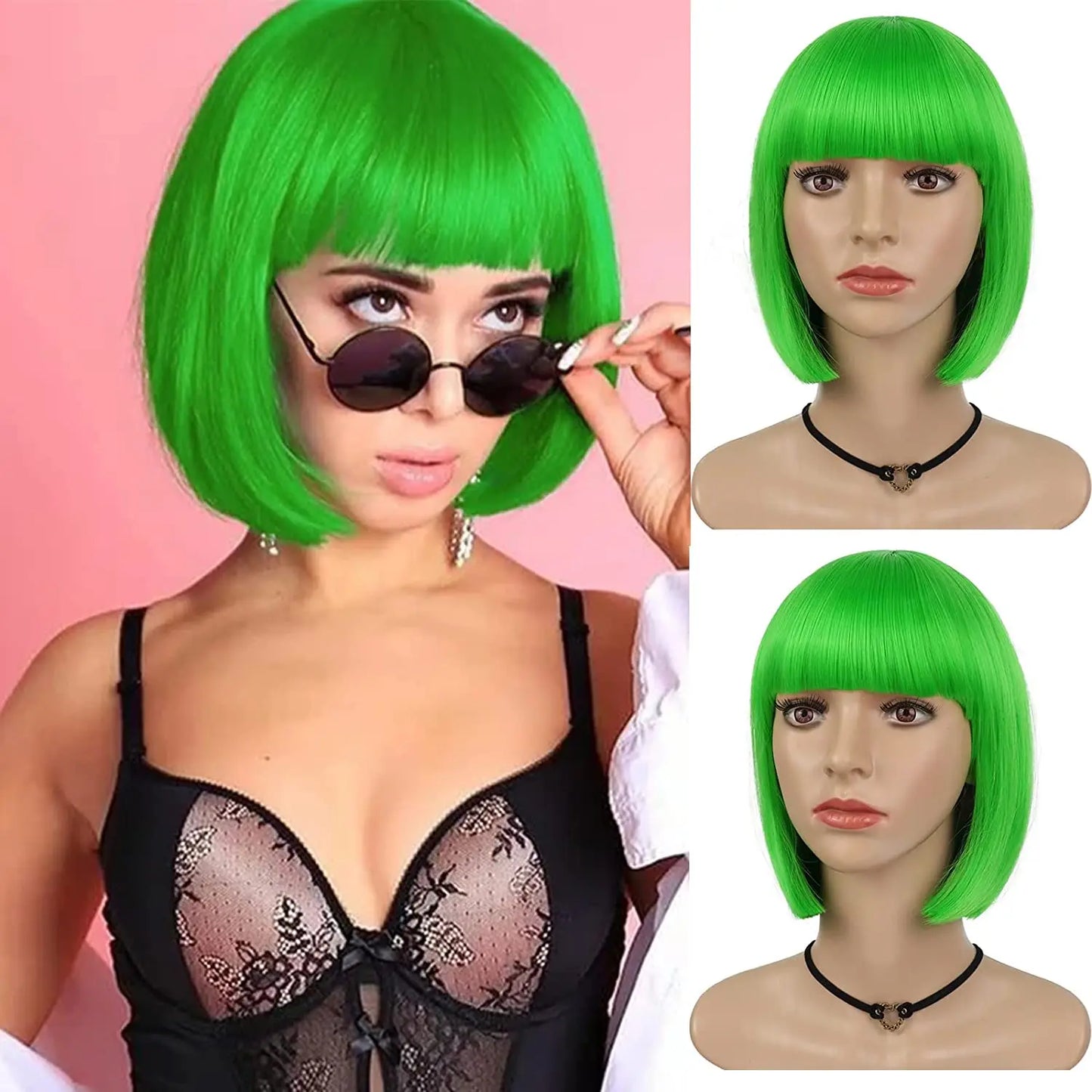 Synthetic 12 Inch Short Bob Black Wig With Bangs for Women Natural Looking Soft Hair Replacement Wigs Velma Kelly Halloween
