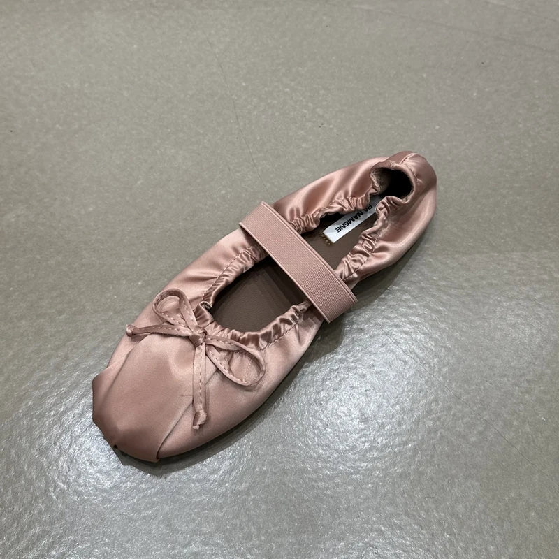 SUOJIALUN 2024 Autumn Women Flat Shoes Ladies Elegant Pleated Ladies Elegant Shallow Slip On Ballerinas Shoes Soft Flat Dress Bo