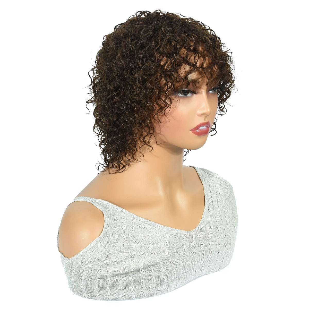 Curly Pixie Cut Wigs Natural Color Curly Human Hair Pixie Cut Wigs 180% Jerry Curly #4 Brown Machine Human Hair Wigs Hairugo