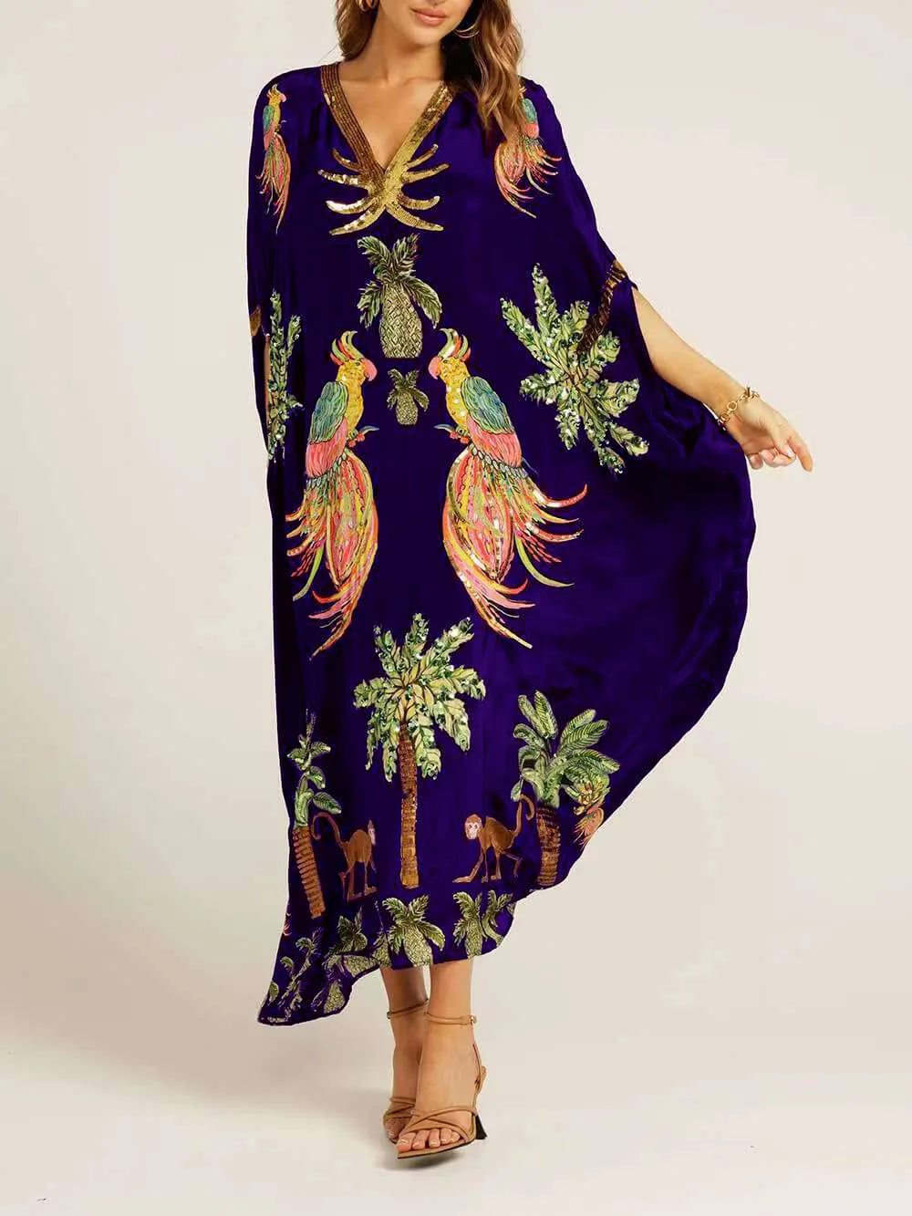 Women Bohemian Maxi Dresses 2025 Summer Loose V-neck Fashion Sexy Hipster Elegant Retro Printed Female Casual Long Robe Vestidos