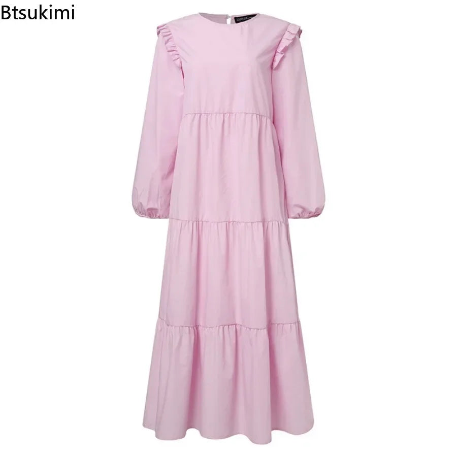 2025 Muslim Maxi Dresses for Women Fashion Vintage O-neck Sundress Dubai Abaya Islamic Kaftan Robe Vestidos Elegantes Para Mujer