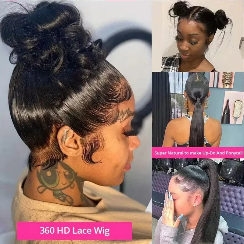 250% 360 Full Lace Front Wigs Silky Straight Virgin Human Hair Wigs Halloween Glueless Wigs Pre Plucked Make Ponytail And Bun
