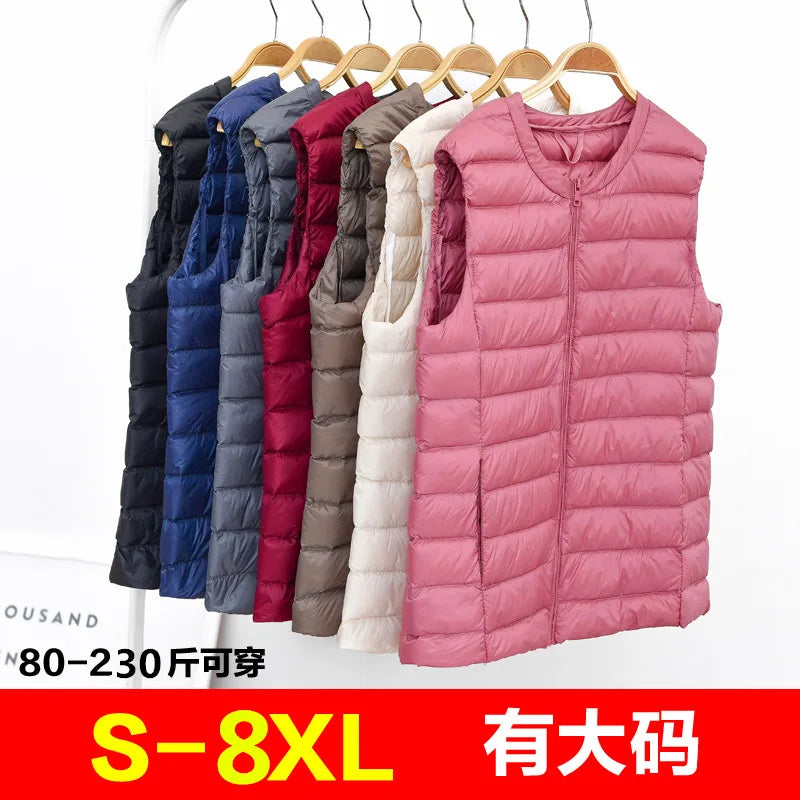 Autumn Winter Women Ultra Light Thin Duck Down Vest Sleeveless O-Neck Zipper Waistcoat Windproof Puffer Female Quilted Jackets