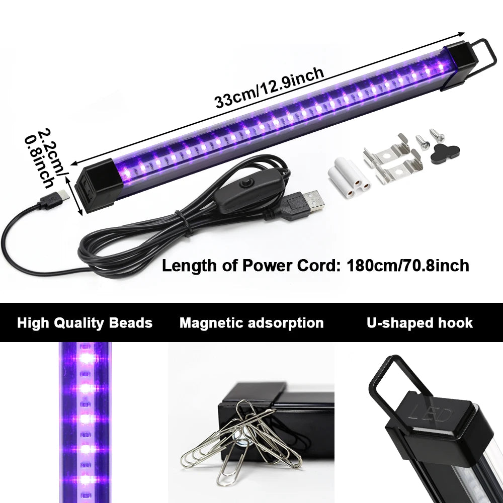 395-405nm Black Light LED UV Lamp Gel T8 Tube 5V USB Plug Ultraviolet Light LED Stage Blacklight UV LED Nail Lamp Parts Grow