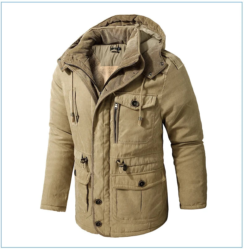 LZLLTT Men Winter Warm Parkas Mens Fleece  Jacket Parkas Men Casual Cotton Outdoor Fur Trench Padded Jackets Coats