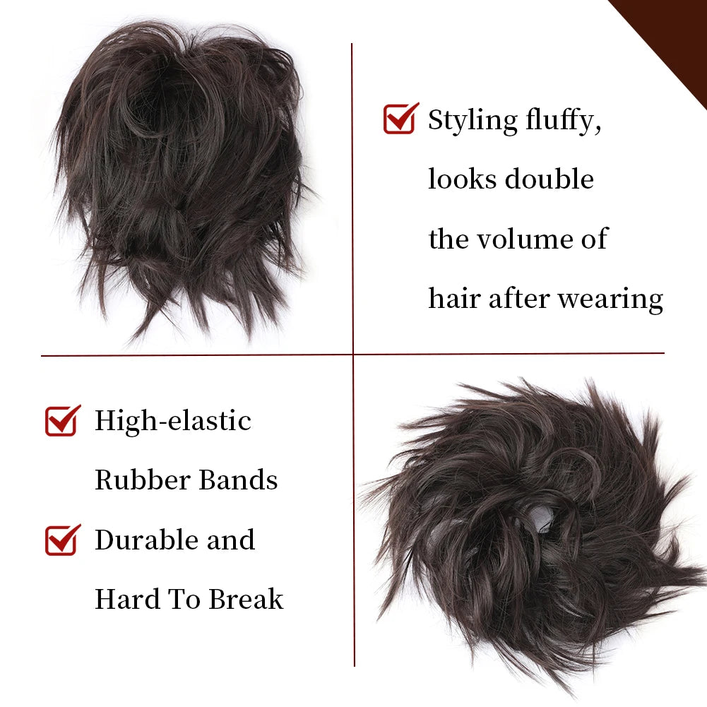 Messy Bun Hair Piece Synthetic Short Ponytail Extension Elastic Rubber Band Hair Buns Hair Pics for Women