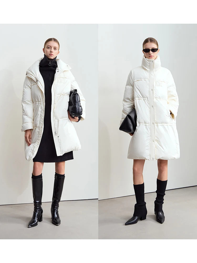 Amii 2024 Winter New Women's Velcro Loose Coat Top Warm Stand-up Collar Letter Embroidered Seal Zipper Down Jacket 12444103