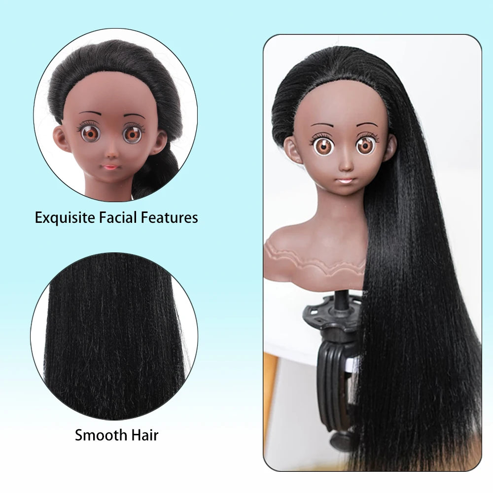 Real Human Hair Mannequin Head With Stand Afro Curly Hair Doll Manikin Head For Black Girls Gifts Practice Hair Styling Head