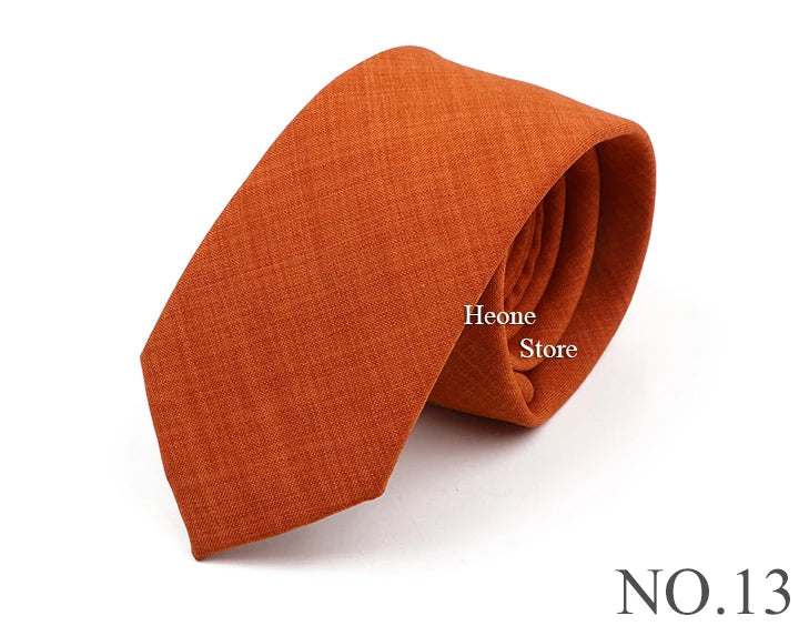 Novelty New Solid Color Ties For Men 100%Cotton Handmade High Quality Necktie Pink Green Orange 6.5cm Skinny Slim Ties Accessory