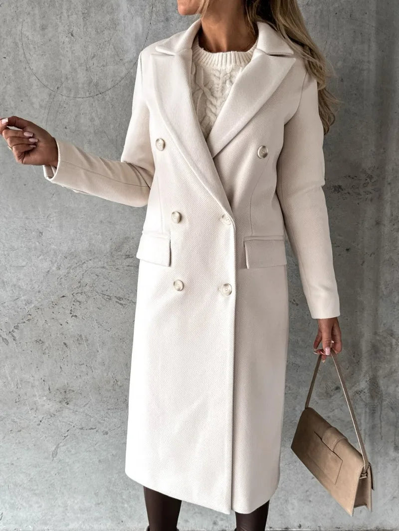 Women's Clothing Autumn and Winter New Simple Long-sleeved Double-breasted Woolen Coat for Women