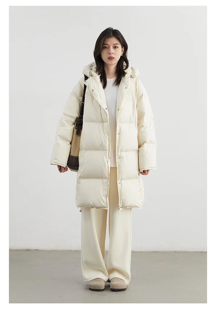 CHIC VEN Women Down Coats Loose New 90 White Duck Down Jacket Medium Long Hooded Female Down Jacket Autumn Winter 2024