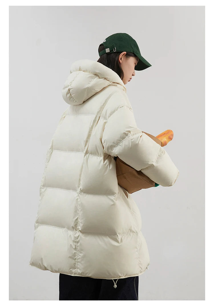 CHIC VEN Women Down Coats Loose New 90 White Duck Down Jacket Medium Long Hooded Female Down Jacket Autumn Winter 2024