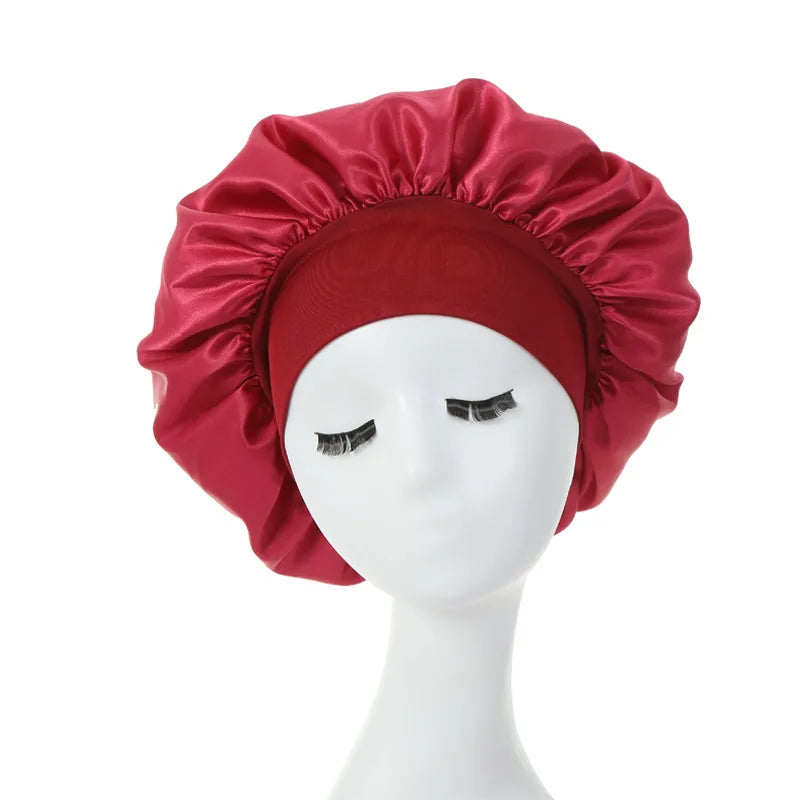 Women Night Sleep Hair Caps Silky Bonnet Satin Double Layer Adjust Head Cover Hat Shower Cap for Curly Hair Styling Accessories