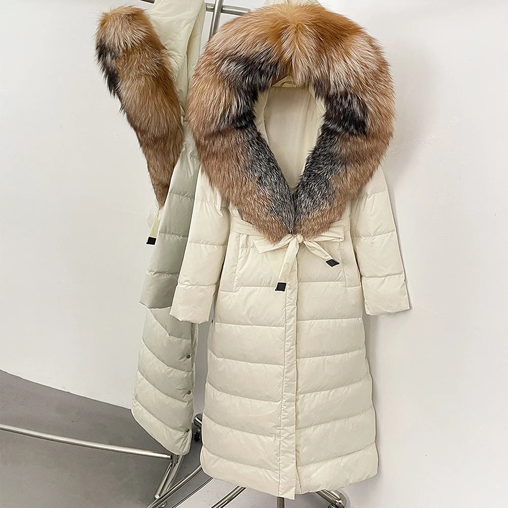 OFTBUY Long Puffer Jacket Women New 2025 Winter Warm White Duck Down Jacket Women's Real Fox Fur Coat Female Natural Fur Parkas
