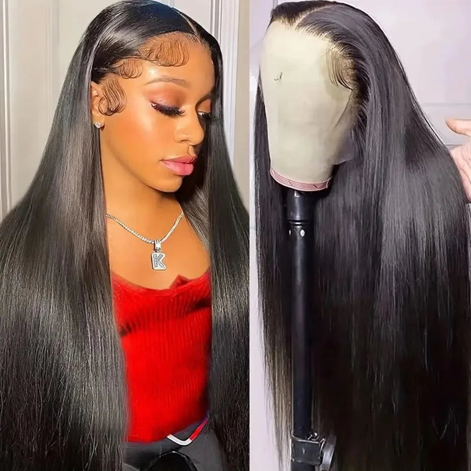 Long Soft Hair Straight Black Color Synthetic 13X6 HD Lace Frontal Wig For Black Women Prepucked With Baby Hair Glueless Wig