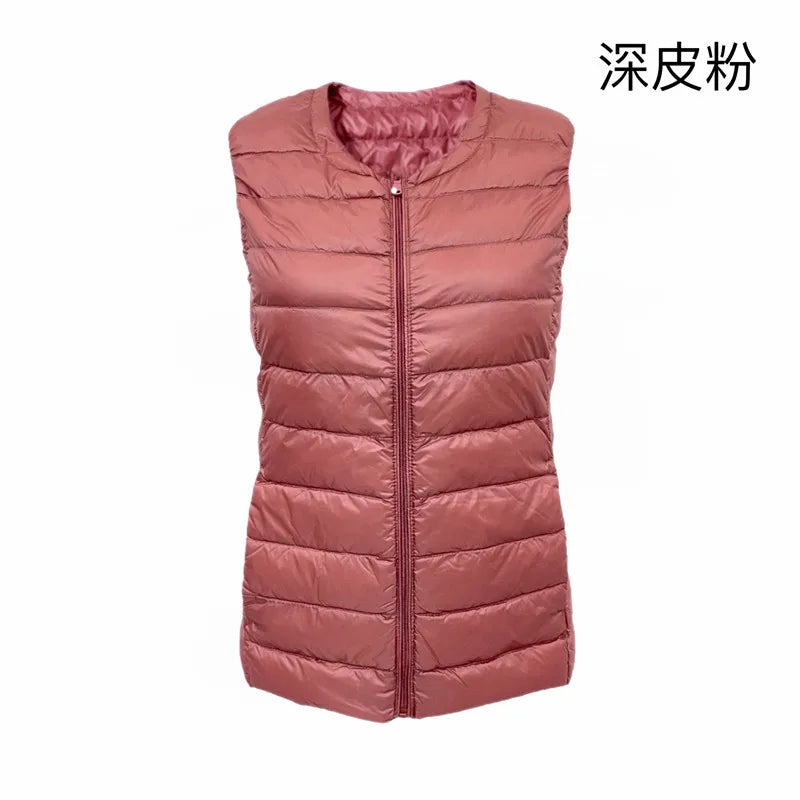 Autumn Winter Women Ultra Light Thin Duck Down Vest Sleeveless O-Neck Zipper Waistcoat Windproof Puffer Female Quilted Jackets