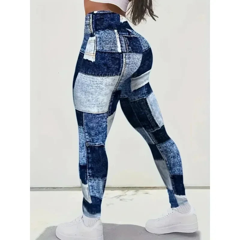 Women's Plus Size 1XL-5XL Casual Tights Sports Pants Casual Colored Slim Fit High Waist Pants Imitation Denim Tight Leggings