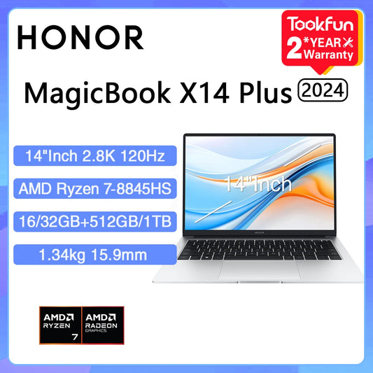HONOR Laptop MagicBook X14 Plus 2024 14" Inch 2.8K 120Hz AMD Ryzen R7 8845HS 16/32GB 1TB Computer PC Notebook Ultrabook FMI-721