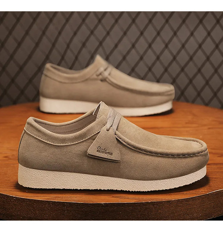 Fashion Khaki Casual Shoes For Men Suede Leather Loafers Men Platform Slip-on Men's Driving Shoes Lightweight Leisure Men Shoes