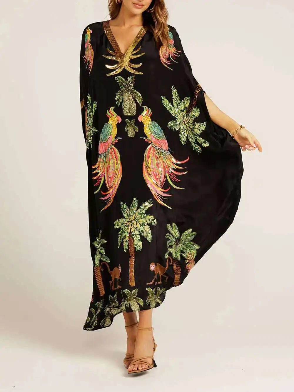 Women Bohemian Maxi Dresses 2025 Summer Loose V-neck Fashion Sexy Hipster Elegant Retro Printed Female Casual Long Robe Vestidos